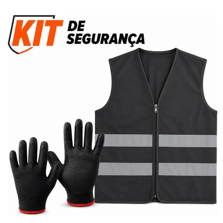 Kit Colete Refletivo Cinza + Luva Pu Preta Para Diaristas