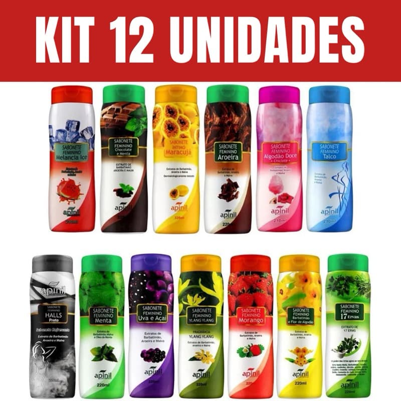 KIT 12 Sabonetes Íntimo Corporal APINIL 200ml - Fragrâncias SORTIDAS