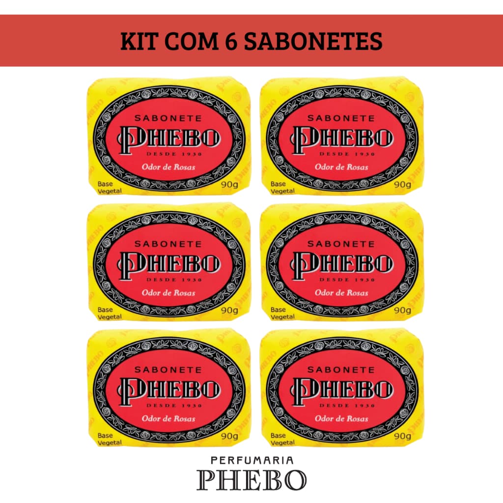 Kit 6 Sabonete em Barra Phebo Odor de Rosas 90g