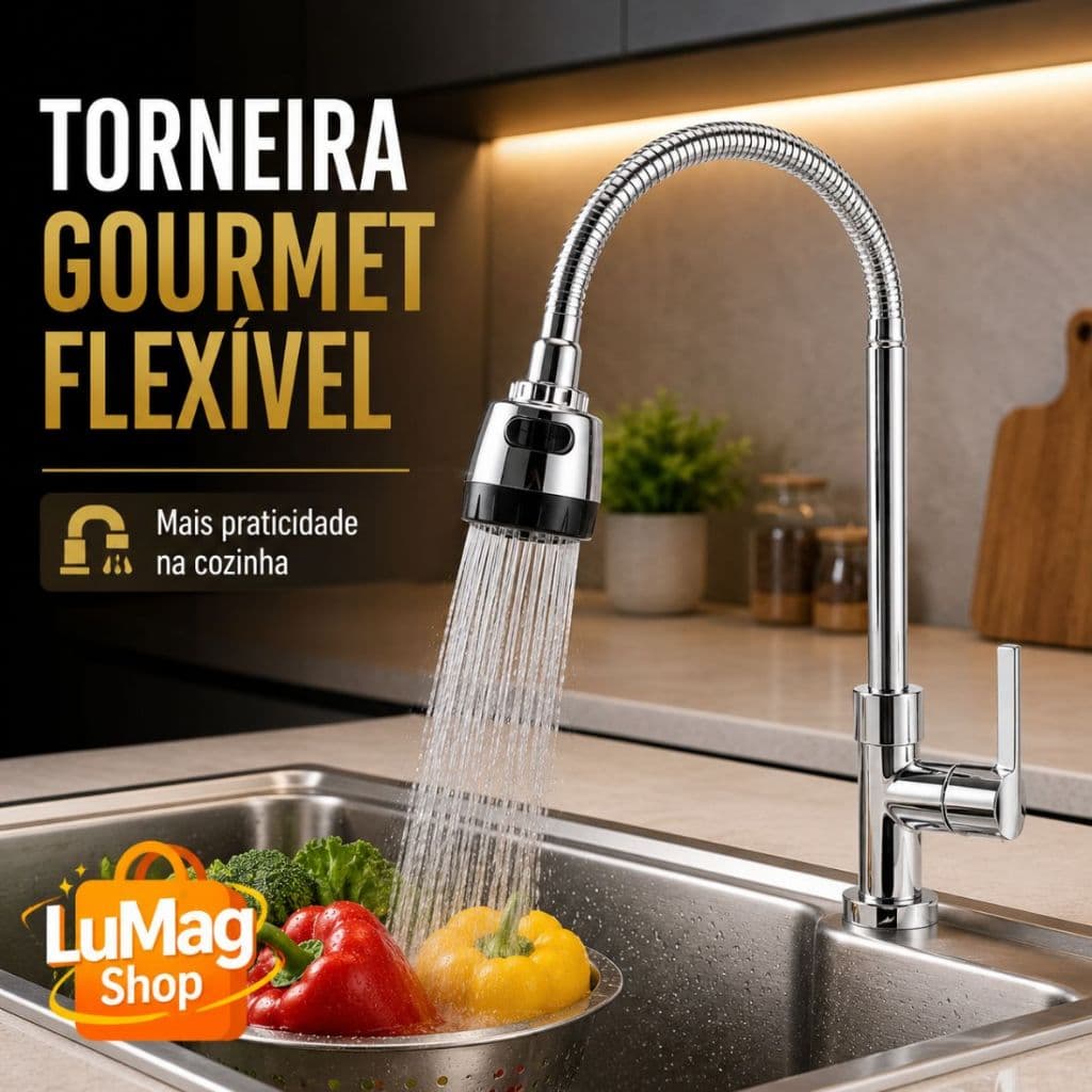Torneira Gourmet de Mesa Com Ducha Flexível Inox Cozinha 2 Jatos Cromada Misturador Gourmet Bancada