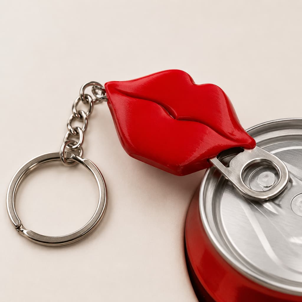 Chaveiro Abridor de Lata Beijo Vermelho Compacto Presente Criativo com Argola