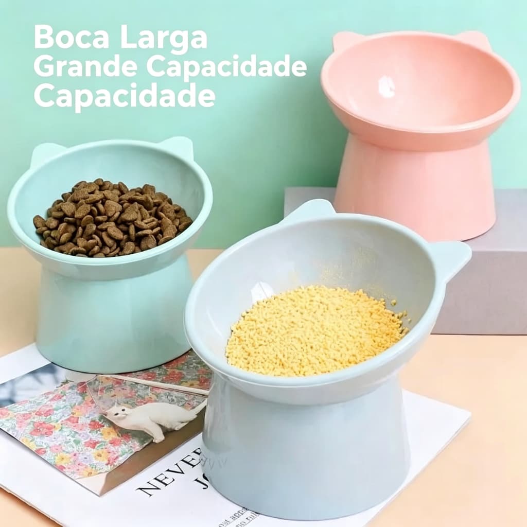 Comedouro Elevado Inclinado 15° Protege Coluna Antiderrapante Não Vira Gato Cachorro