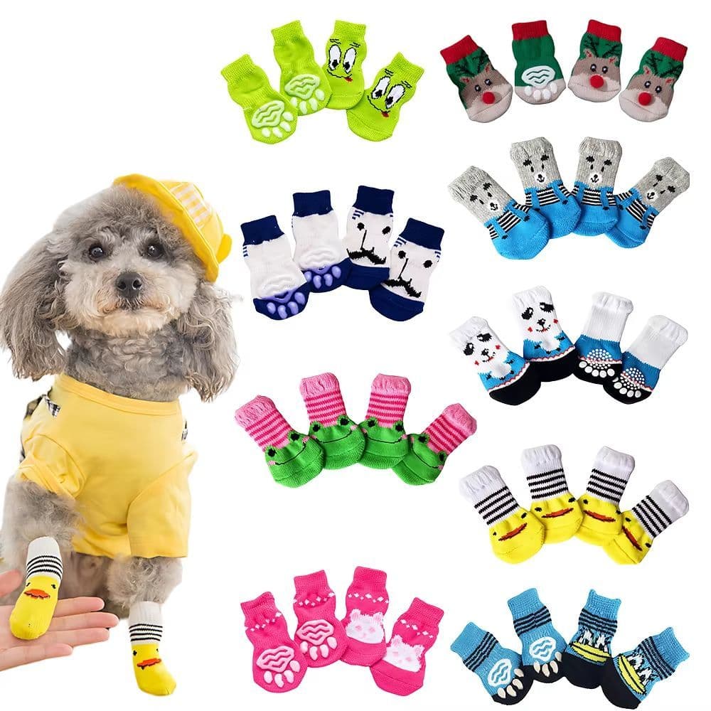Meia Pet Antiderrapante Para Cachorro e Gato Kit 4 Peças Tamanhos P M G