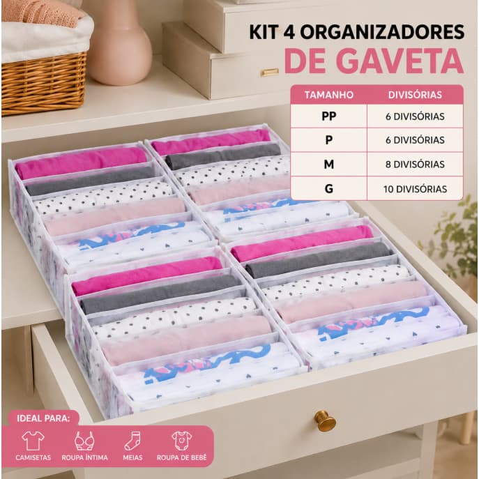 Kit 4 Colmeia Organizadoras Para Gaveta E Guarda Roupa PP | P | M | G Transparente - Lar Confort