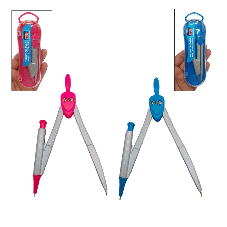 Compasso Escolar Metal com Lapiseira Kaz Estojo Plastico Desenho Tecnico Geometria Material Escolar