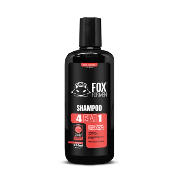 Shampoo 4 em 1 Fox Cabelo Barba Corpo Limpeza Completa Masculina Uso Diário