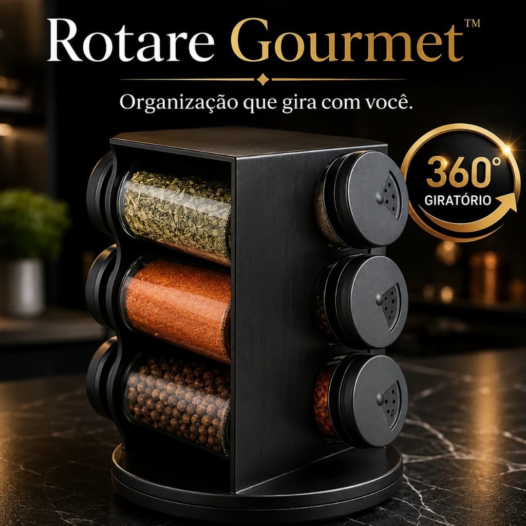 Porta Temperos Giratório 360° Organizador de Condimentos 6 Potes Cozinha Moderna Premium Preto