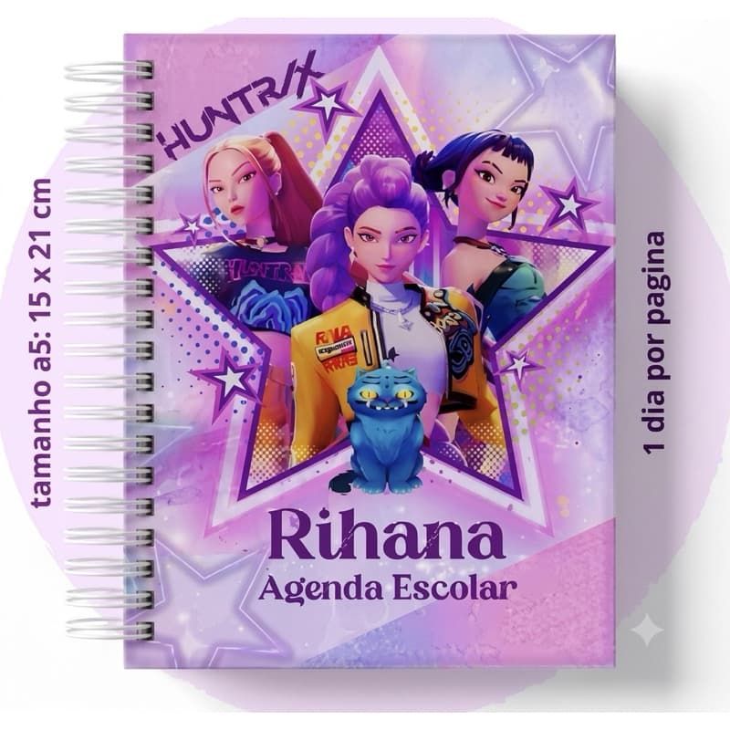 Agenda Ou Caderno Huntrix| Personalizado Com Nome| Capa Dura Huntrix |Agenda Escolar Permanente A5