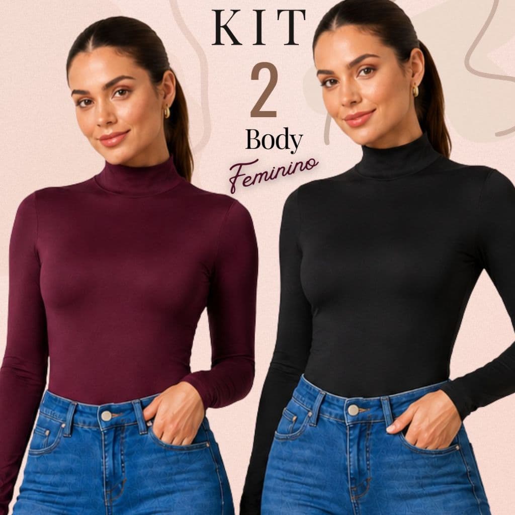 Kit 2 / 1 Body Feminino Manga Longa Gola Alta Suplex Premium Segunda Pele Confortável Inverno