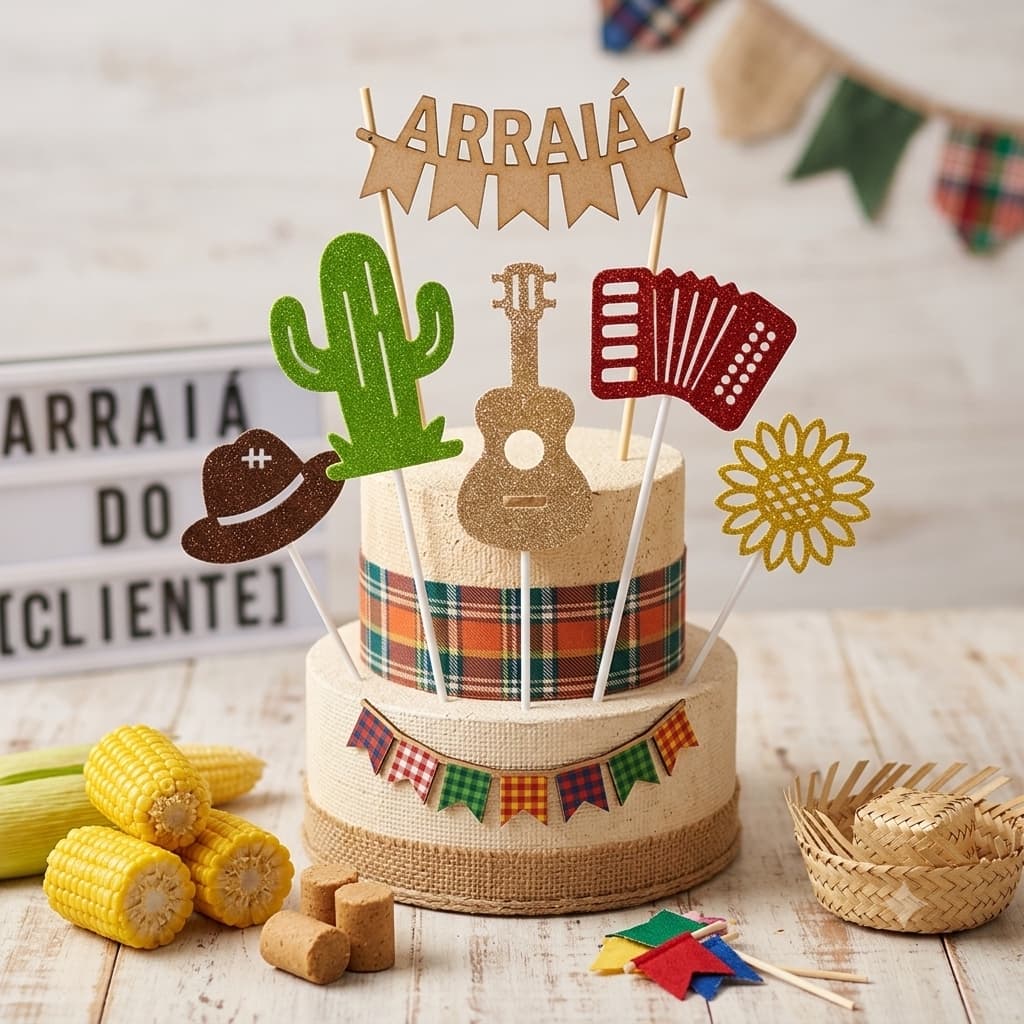 Decoração Arraiá Kit Topo de Bolo Temático Junino em EVA Festa Aniversario São João