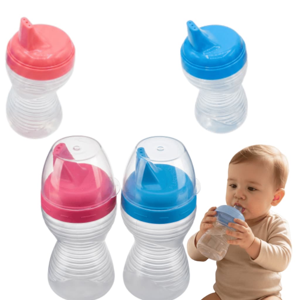 Copo Infantil 325ML Bico e Tampa, Copo Mamadeira infantil, Chuquinha de água bebê