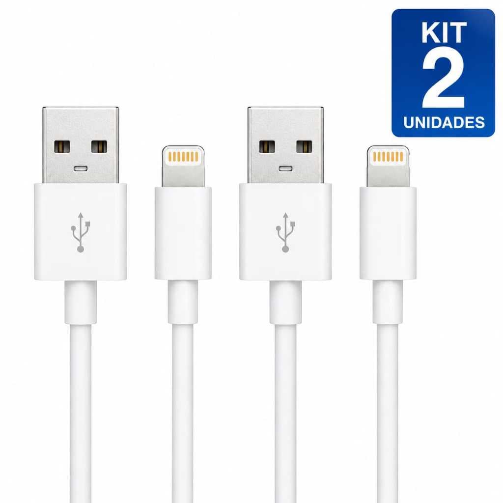 Kit 2 Cabos iPhone Lightning USB Carregador Compatível  iPad iOS Resistente Carregamento Rápido Turbo 1 Metro Branco