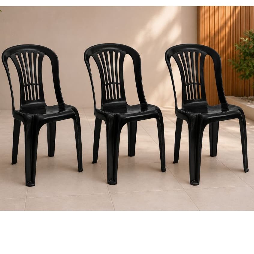 Kit 3 Cadeiras Plásticas Reforçadas Empilháveis Suporta 120kg Interna e Externa