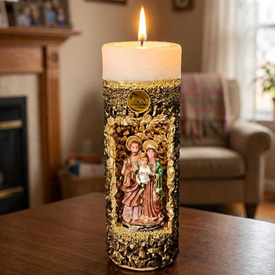 Vela Gruta Sagrada Família Artesanal • Cera Ecomix - Pedras Naturais - Decoração Religiosa  Presente