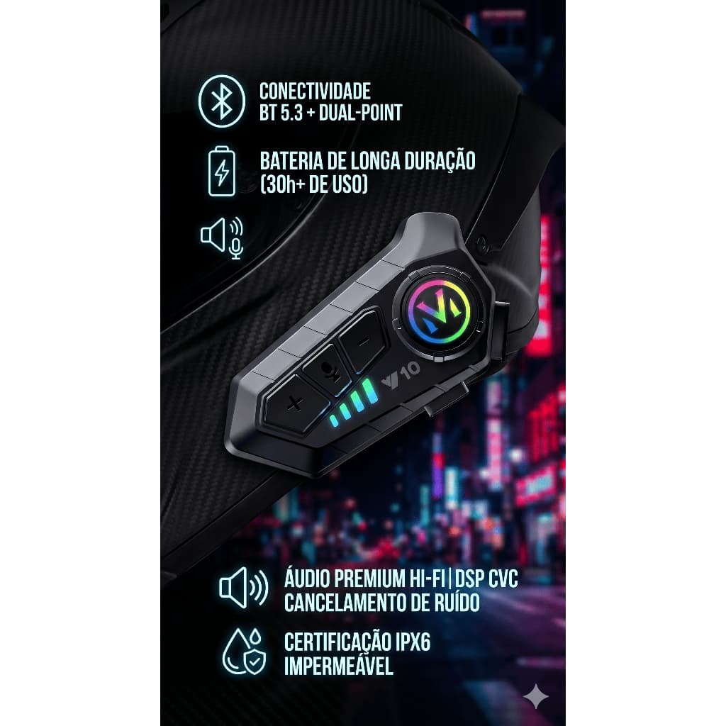 Intercomunicador Bluetooth Y10 para Capacete