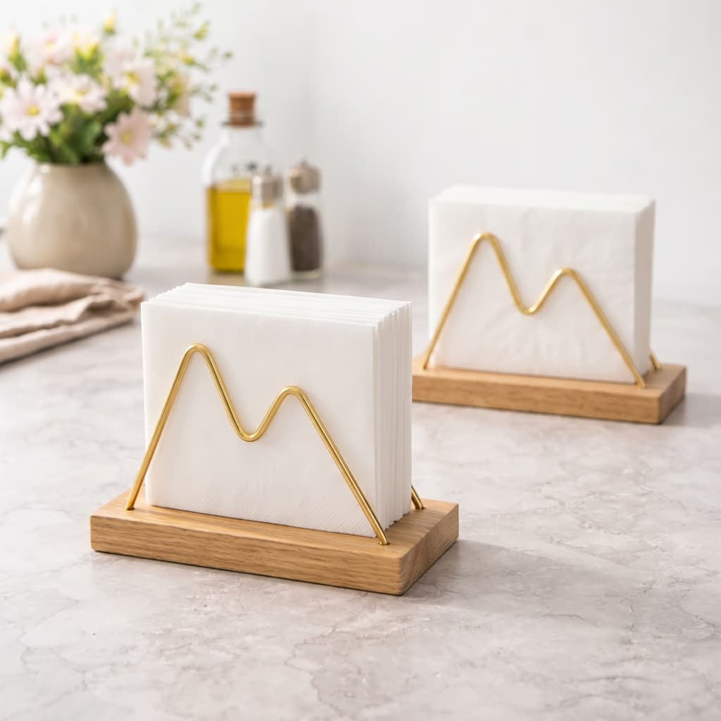 Kit Porta Guardanapos Madeira e Metal Preto e Dourado Suporte Moderno para Mesa Posta Cozinha