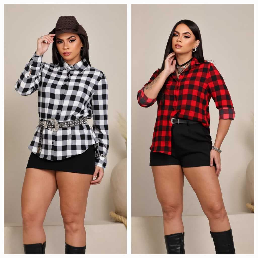 CAMISA XADREZ FEMENINA MANGA LONGA TEJIDO DUNA TEM P M G GG