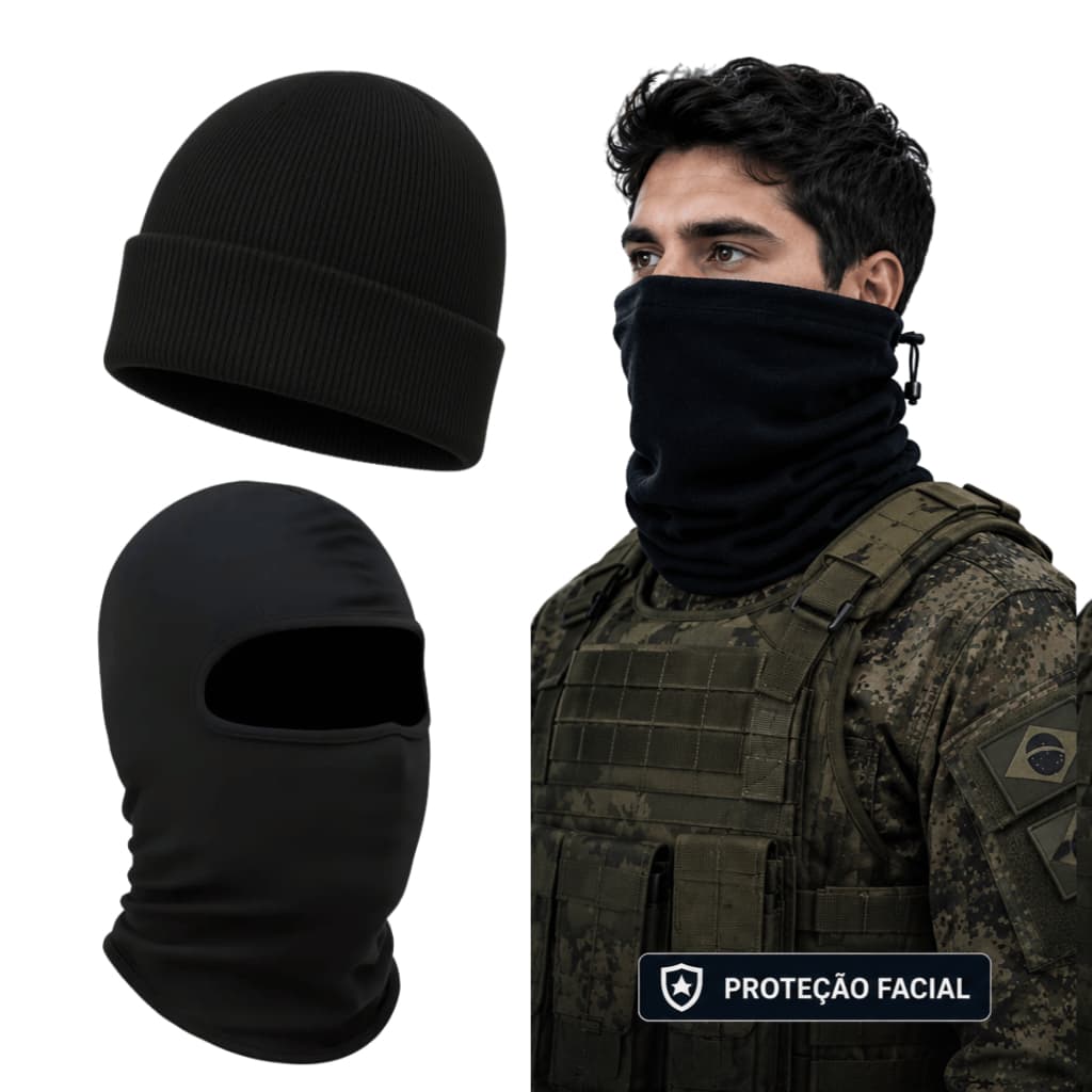 Kit Tático Balaclava gola + Touca de Lã + Gola Térmica 3 em 1 Proteção Frio