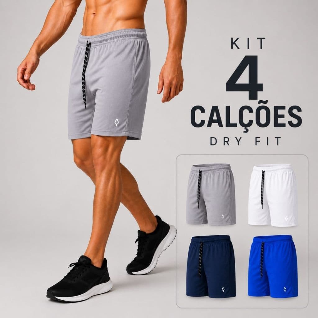 Kit 4 Calção Masculino Dry Futebol Academia Caminhada Com Bolso