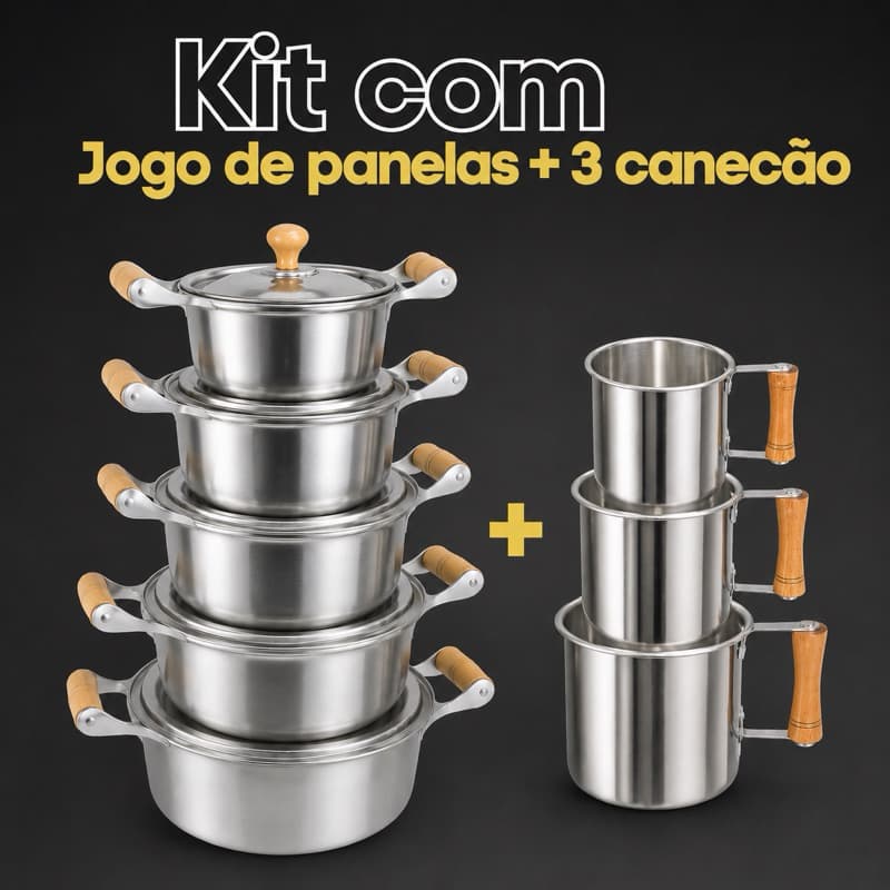 Jogo de Panela Alumínio Batido Fundido + Kit De Canecão Fervedor Alumínio 3 peças. Cozinha