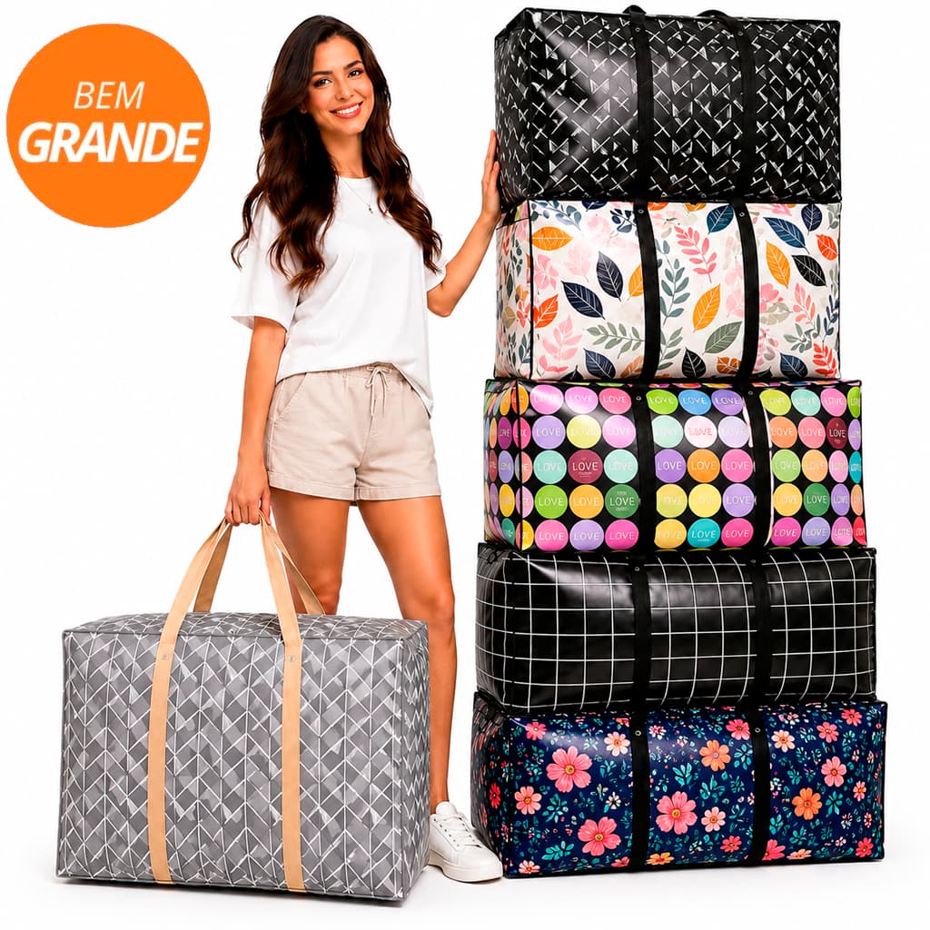 Sacolão Bolsa Impermeável 80cm Elegante Sacola com Ziper para Viagem Compras