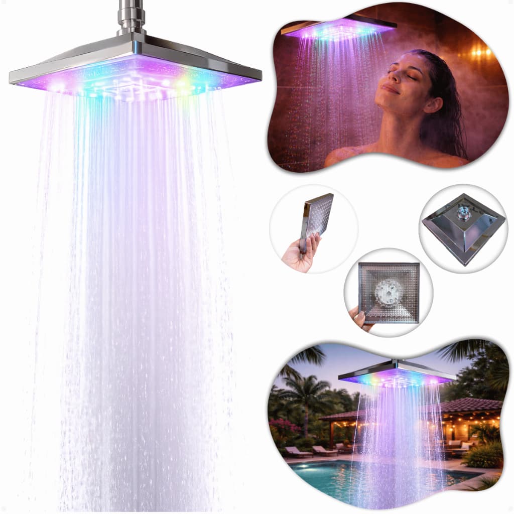 Ducha Quadrada Com Led Colorido Chuveiro Rotação 360 Graus Cromado