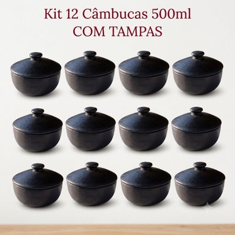 KIT 12 CÂMBUCAS DE BARRO COM TAMPAS 500ml - sopas - caldos - porções