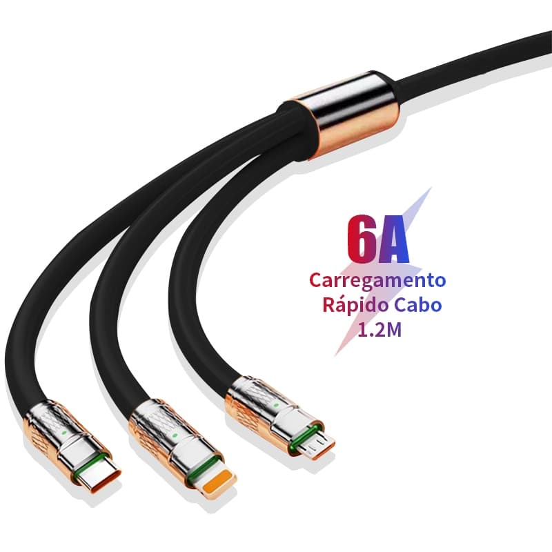 Cabo 3 em 1 USB-A Para Tipo C Micro USB iP Carregamento Rápido Silicone 1.2M Celular Dados 480Mbps