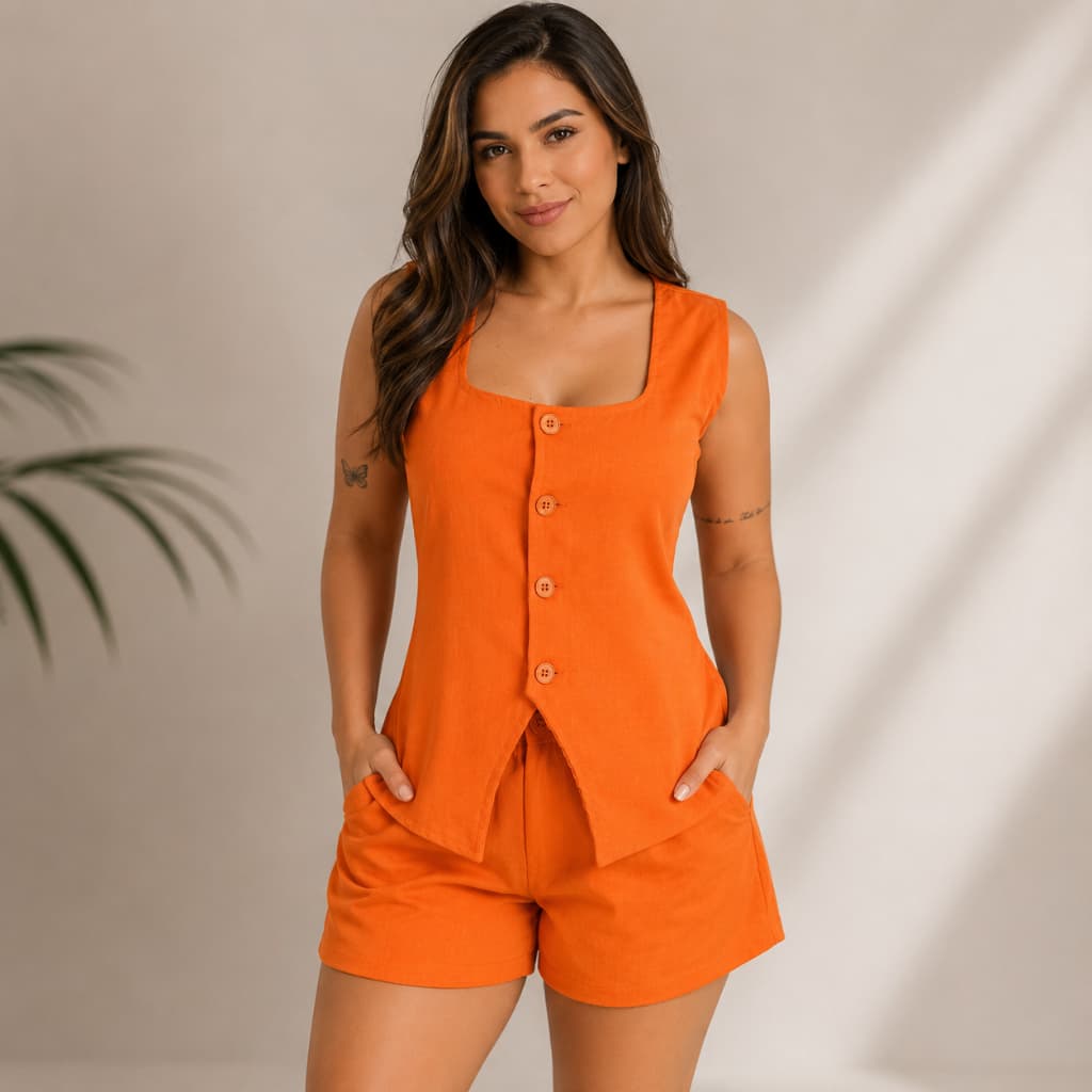 Conjunto Plus Size Colete e Short Feminino Elegante Universo Fitness 👑