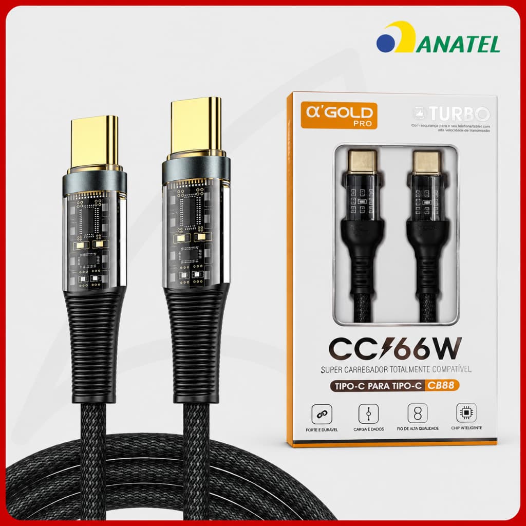 Cabo Carregador Tipo C Turbo 66W Carregamento Rápido USB-C 6A Original
