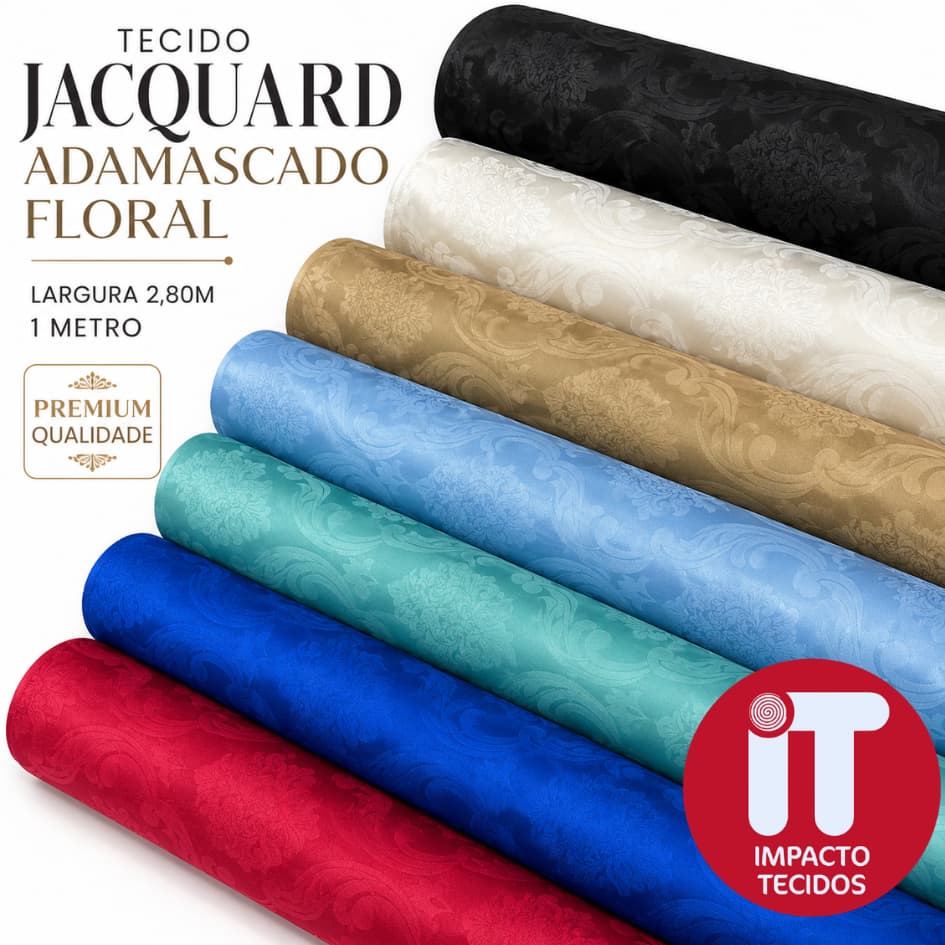Tecido Jacquard Adamascado Floral 1m x 2,80m Para Cortinas Toalhas de Mesa e Decoração Premium