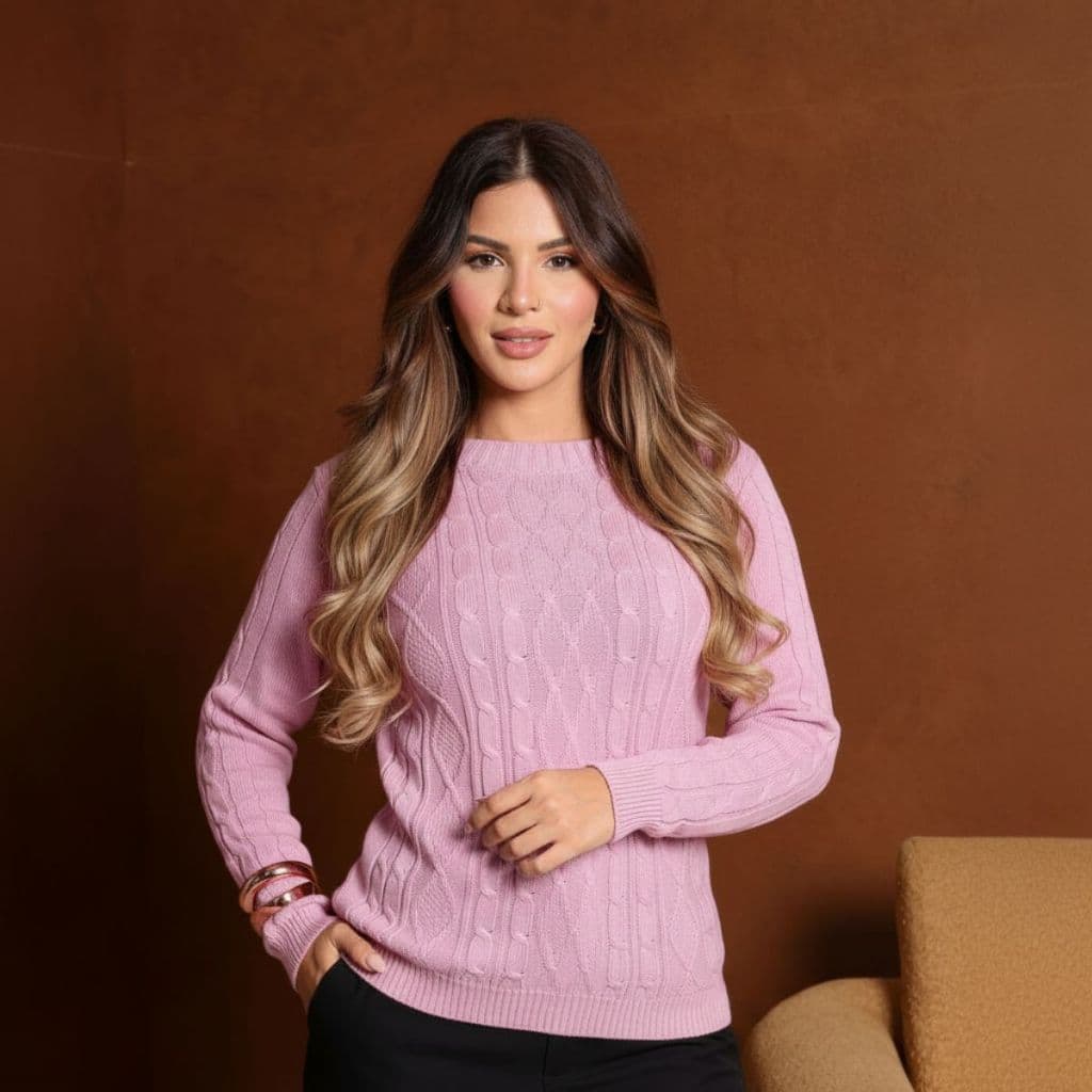 Blusa feminina Sueter Tricot Trança Confortável Inverno Agasalho Frio Casaco Casual Trabalho Luxo