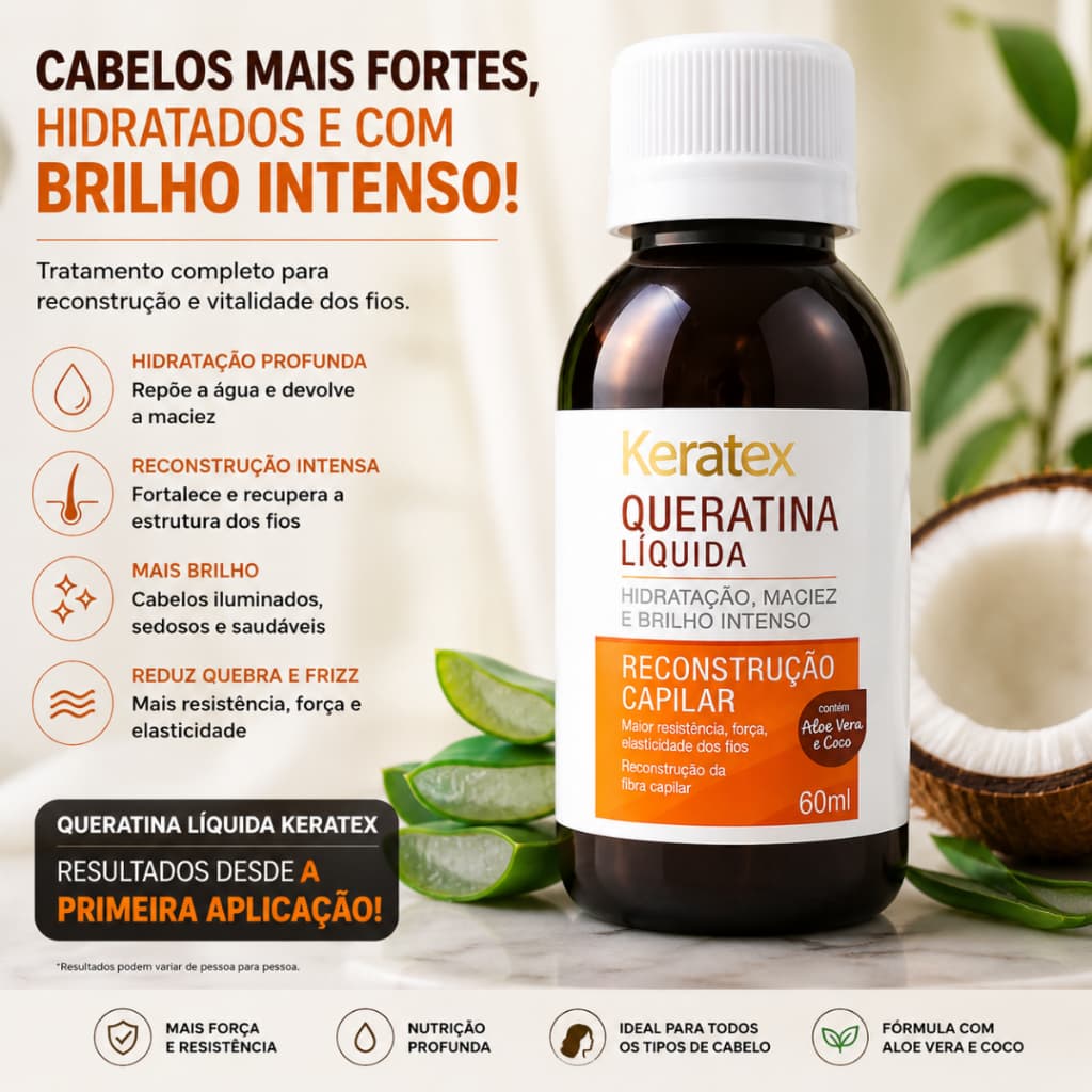 Queratina Liquida keratex 60ml  reconstrução capilar resistência força elasticidade aos fios