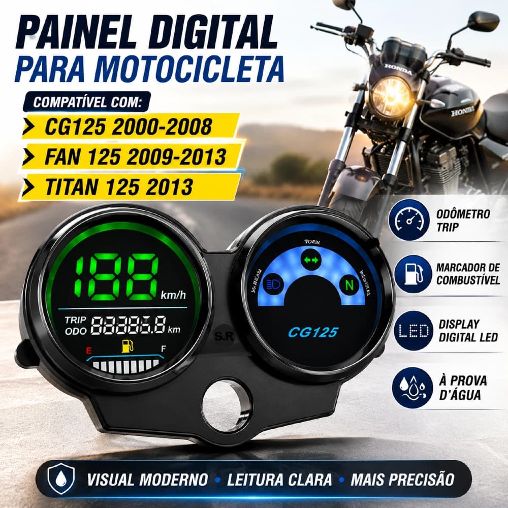 Painel Digital Motocicleta Honda CG125 2000-2008/Fan 125 2009-2013/Titan 125 2013