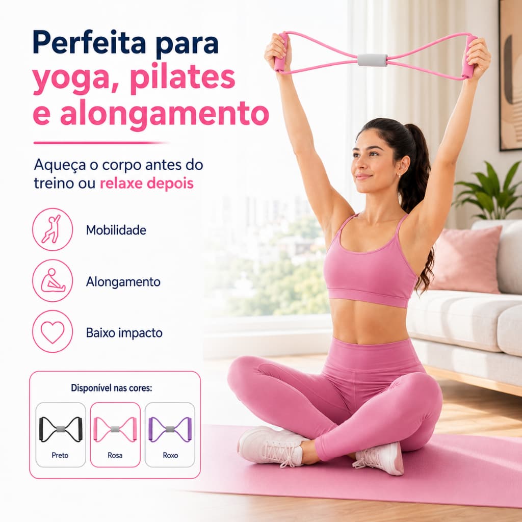 Kit 8 Faixas de Resistência Elásticas para Malhar, Ginástica, Pilates, Academia e Fisioterapia
