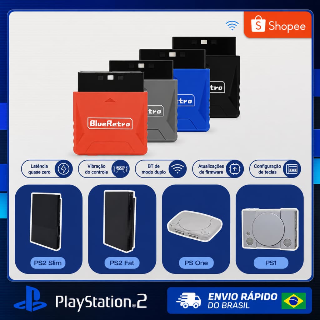 RetroScaler BlueRetro Adaptador de Controle Sem Fio para Playstation 1 e 2 PS1 PS2 Bluetooth