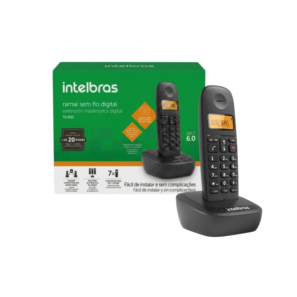Ramal Sem Fio Intelbras TS 2511 Preto Original Compatível TS 2510 e TS 2512