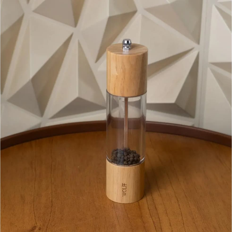 MOEDOR PARA TEMPEROS DE MADEIRA COM DISPENSER EM ACRÍLICO 21X5CM - WOLFF - 29303