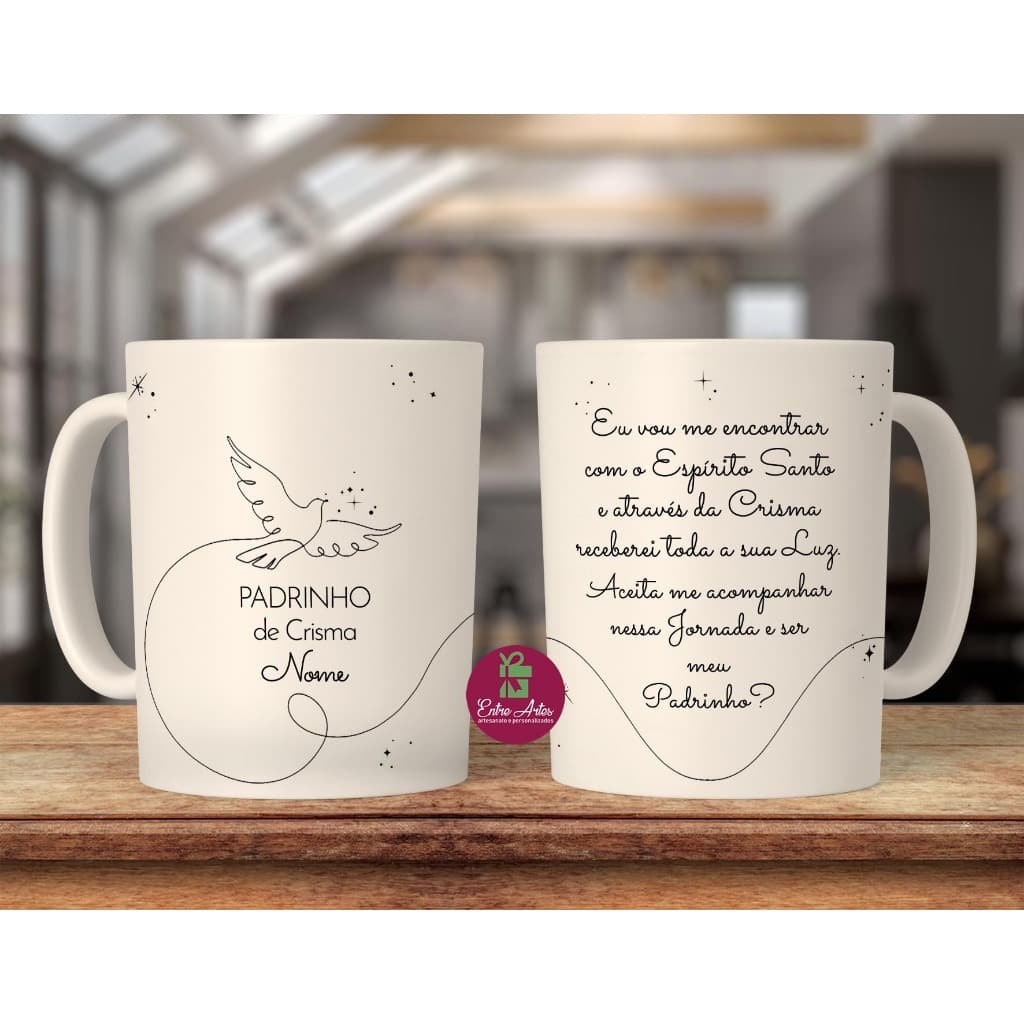 Caneca Eucaristia Crisma Padrinho Madrinha Convite Dindo Dinda Afilhado Presente