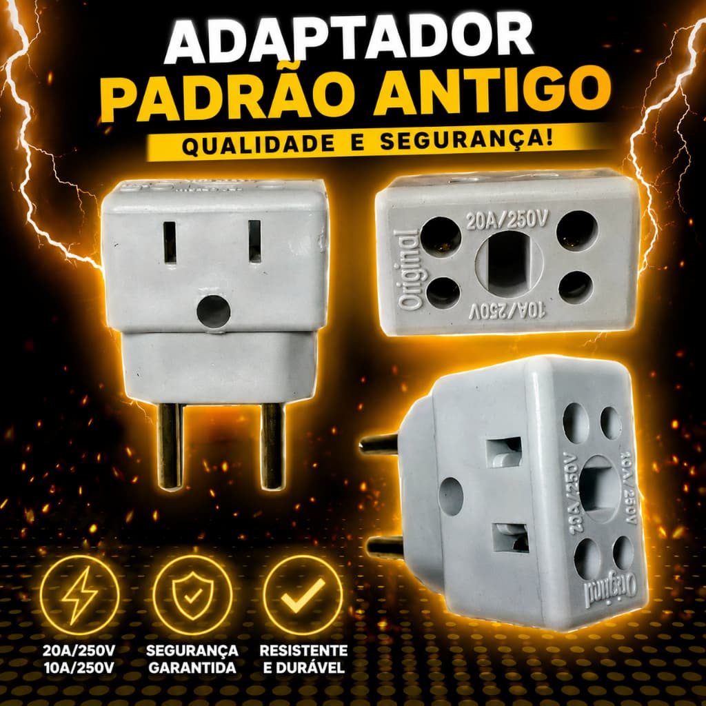 Adaptador de Tomada Benjamin 10A/20A Pino Maciço Bob Resistente