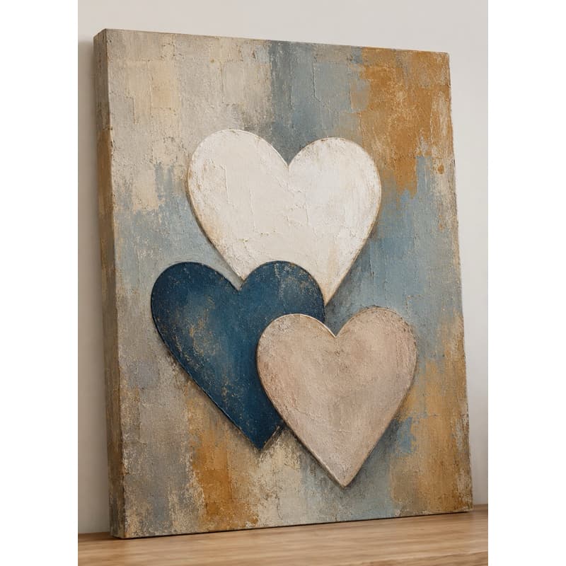 Quadro Decorativo Corações Sobrepostos  Estilo Rústico Moderno