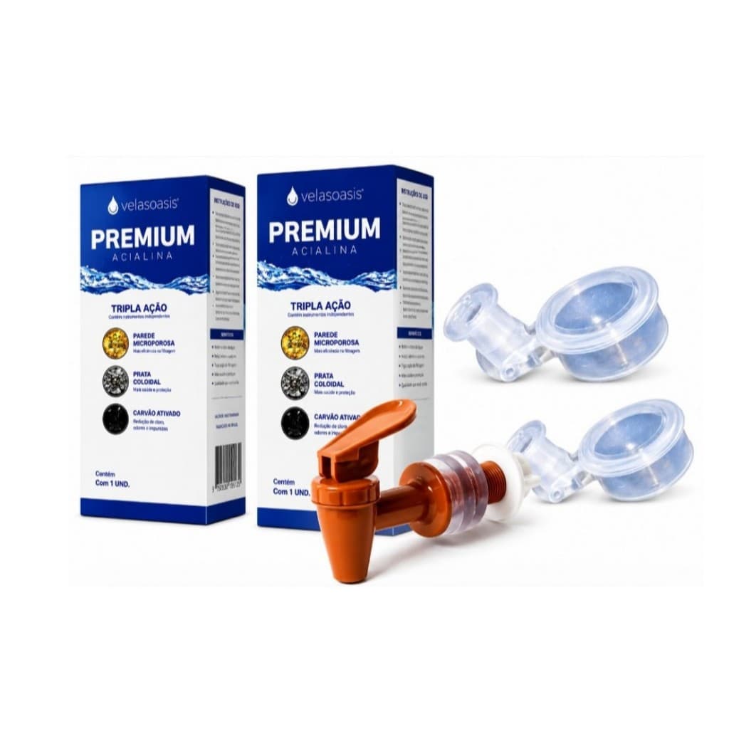 Kit Filtro de Barro 2 Velas Tripla Ação Alcalina, Carvão Ativado e Prata Coloidal + 2 Boias + 1 Torneira