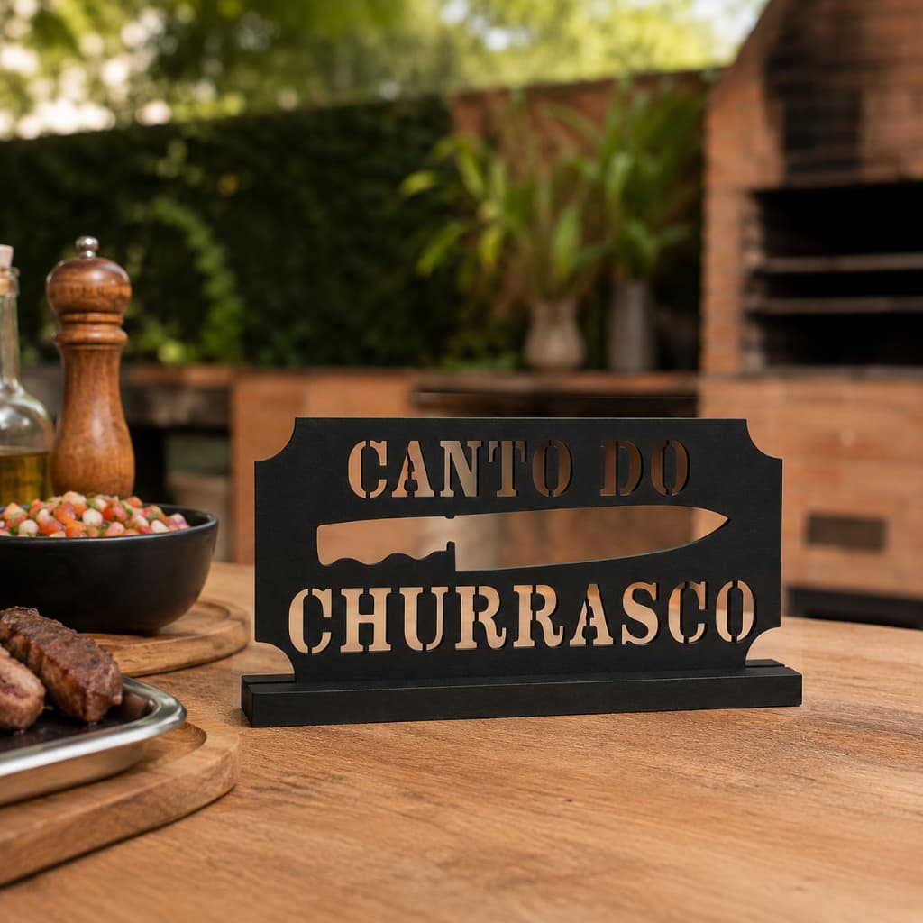 Frase Decorativa "Canto Churrasco" 400x180mm Preto MDF Placa Parede