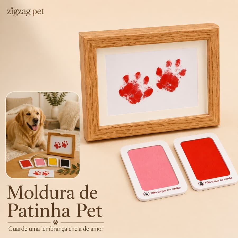 Kit Moldura Patinha Pet 11x15cm com Almofada de Tinta Limpa para Cachorro Gato Lembrança Presente