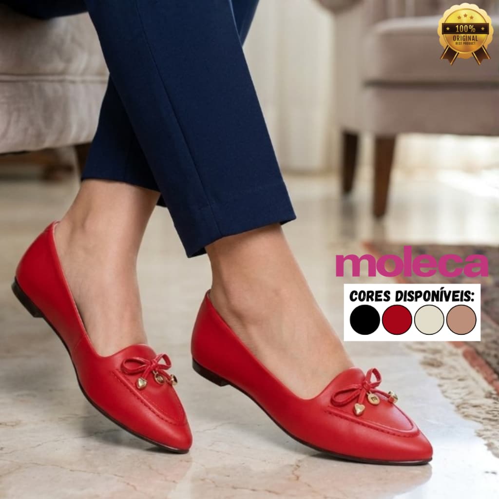 Sapatilha Feminina Moleca Adulto Confortável Laço Bico Fino Casual Moderna Leve Original