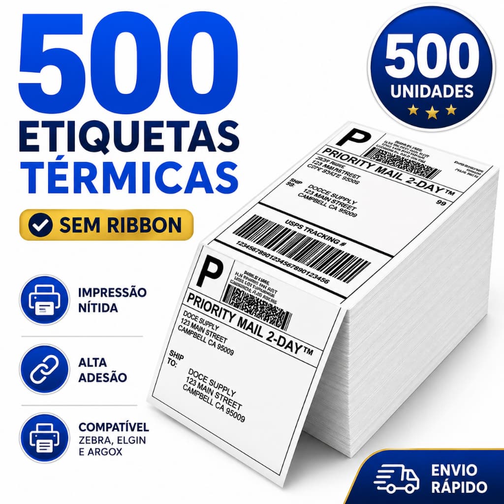 500 Etiquetas para impressora Térmicas Branca Adesiva E-commerce Envios Zebra Elgin Tomate