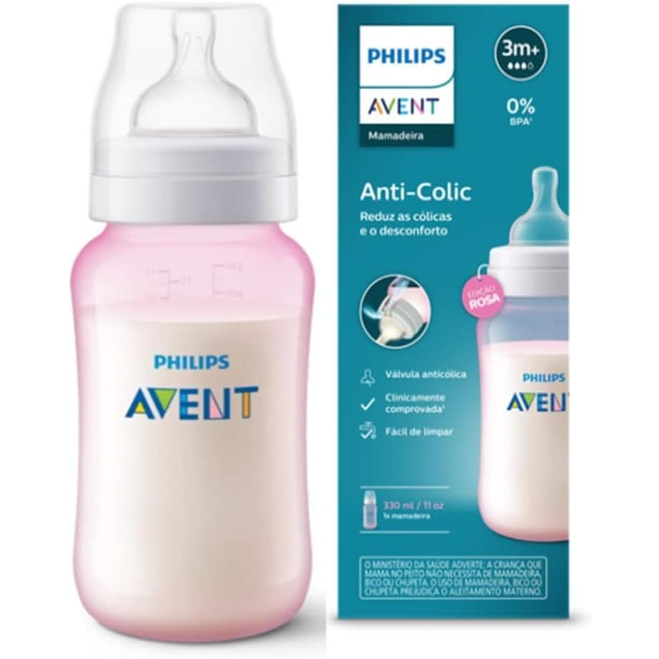 Mamadeira Classica Anti Colic Philips Avent 330ml 3m+ Rosa