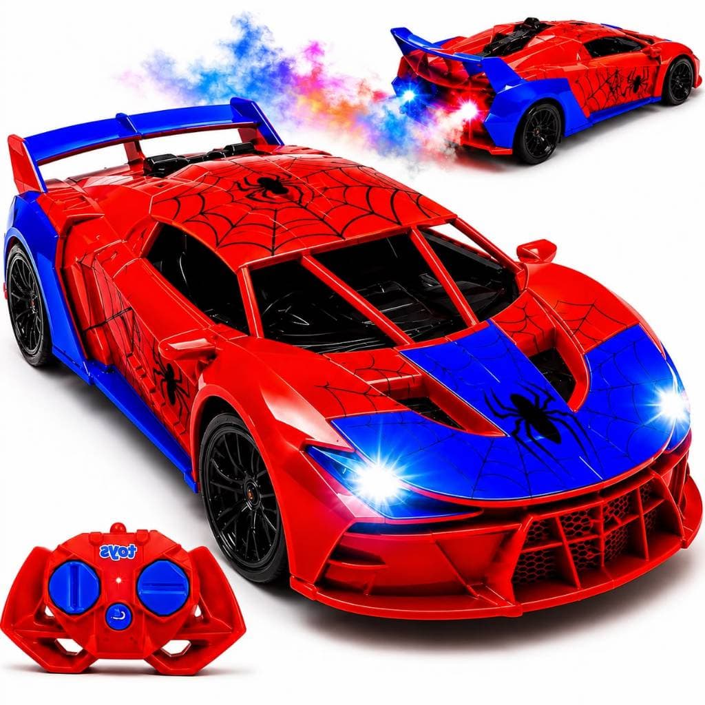 Carrinho Controle Remoto Recarregável Solta Fumaça Aranha Com Luz Brinquedo Menino