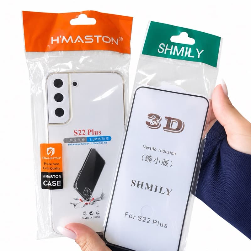 Kit Proteção Completa para Galaxy S22 Plus – Capinha Anti-Impacto + Película 3D de Vidro Temperado