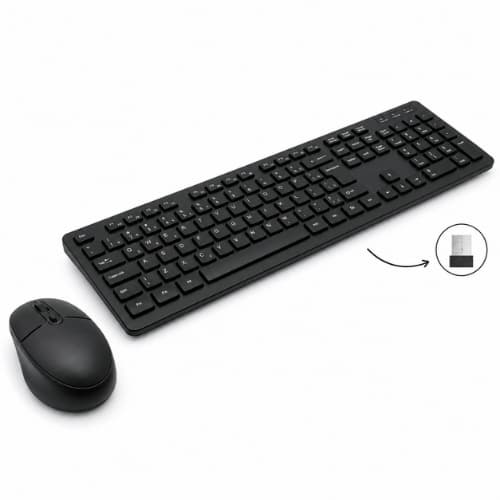 Kit Teclado e Mouse Sem Fio 2.4G 107 Teclas Mouse 1600 DPI Ergonômico Silencioso Plug Play